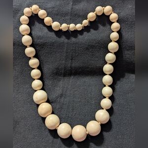 Gold Tone Cream Wooden Chunky Beaded Statement Necklace
